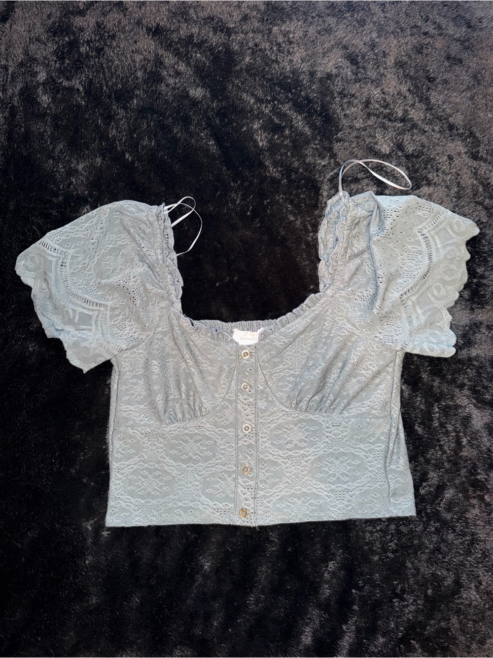 URBAN Romantics Light Blue Lace Button-Front Crop Top